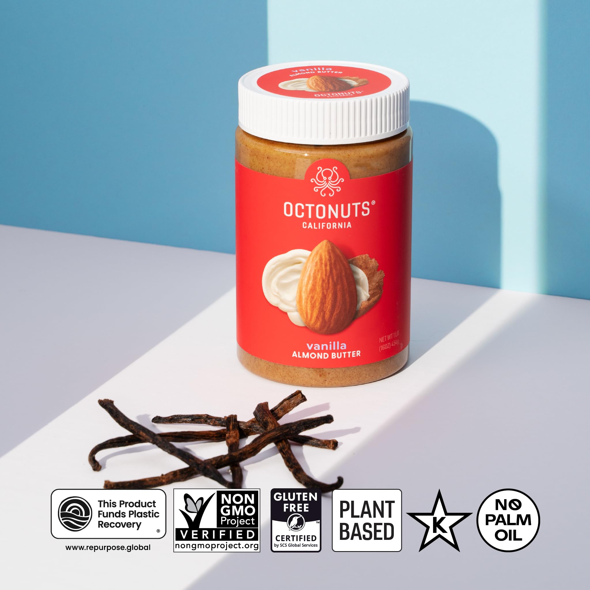 OCTONUTS Minimal-ingredients spread sits ready for baking, blending, or topping.