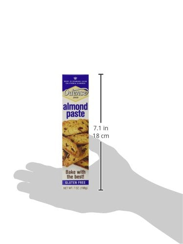 Odense ingredients image suggests premium California almonds for baking.