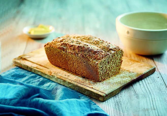 Odlums Farmhouse Brown loaf, freshly sliced for serving.