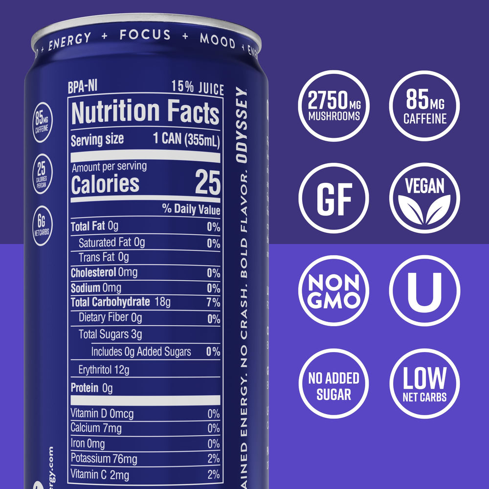 Odyssey Elixir balance label closeup highlights clean, plant-based formula