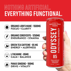 Odyssey Elixir bottle ingredients featuring Lion's Mane and Cordyceps for cognitive support