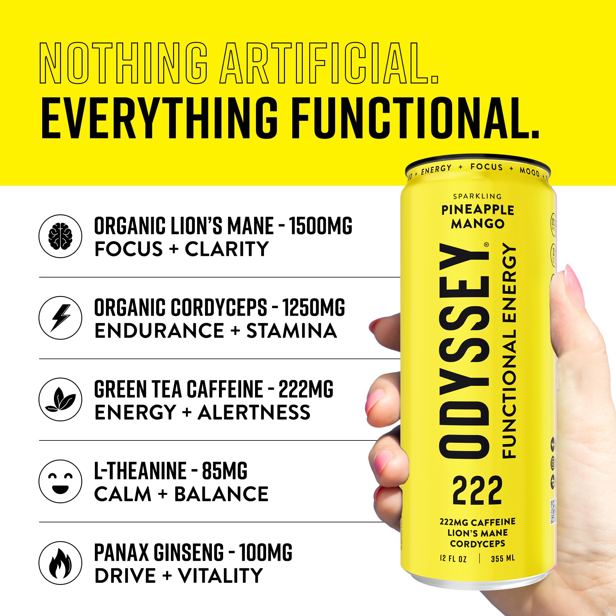 Odyssey Elixir ingredients Lion's Mane and Cordyceps for focus and stamina