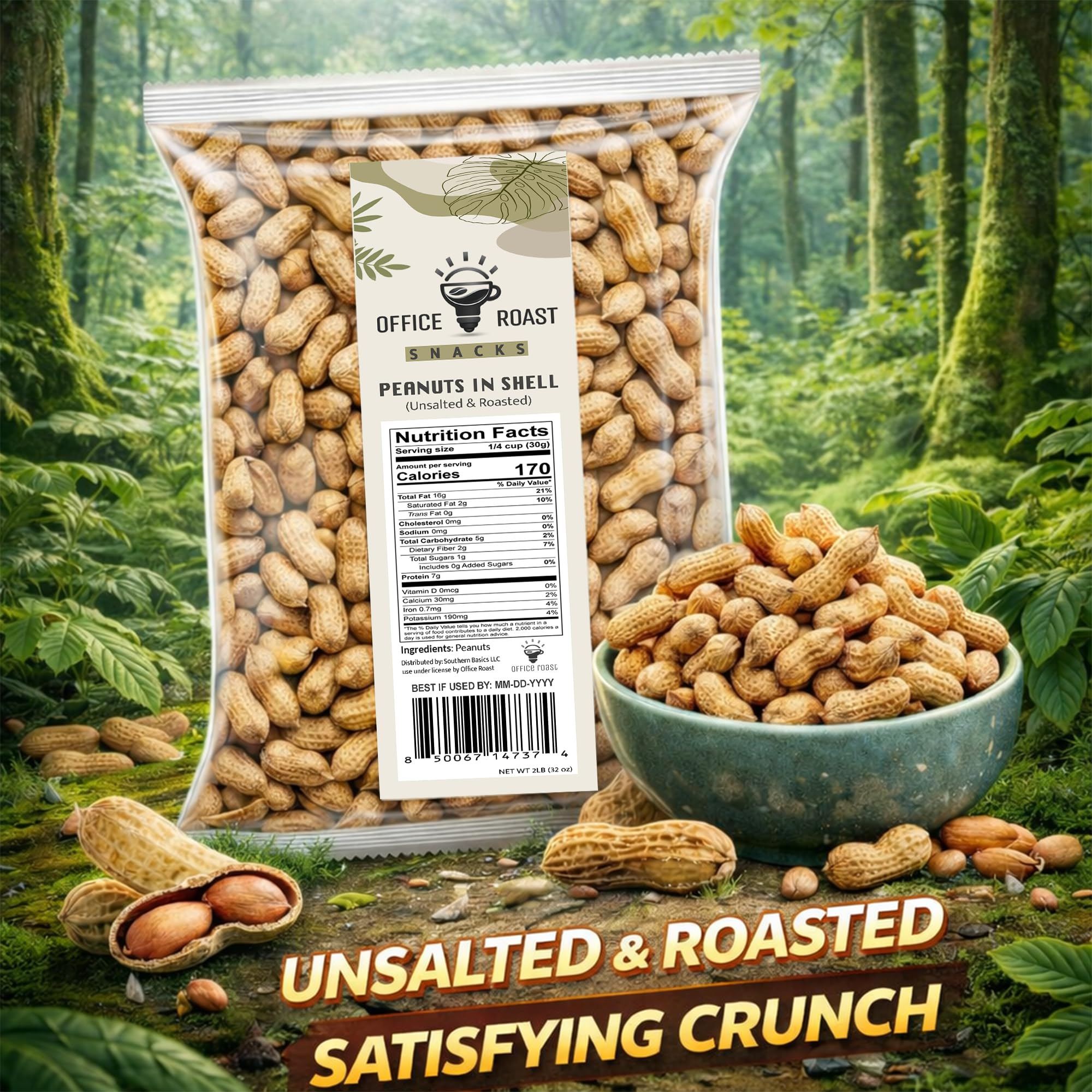 Serving bowl of peanuts in shell ready for office break room sharing.