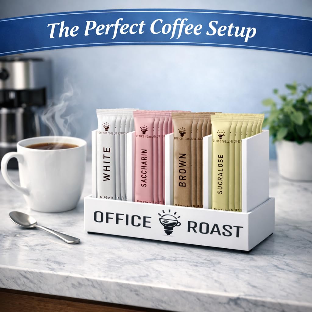 Office Roast sucralose packets provide a fast-dissolving sugar alternative.