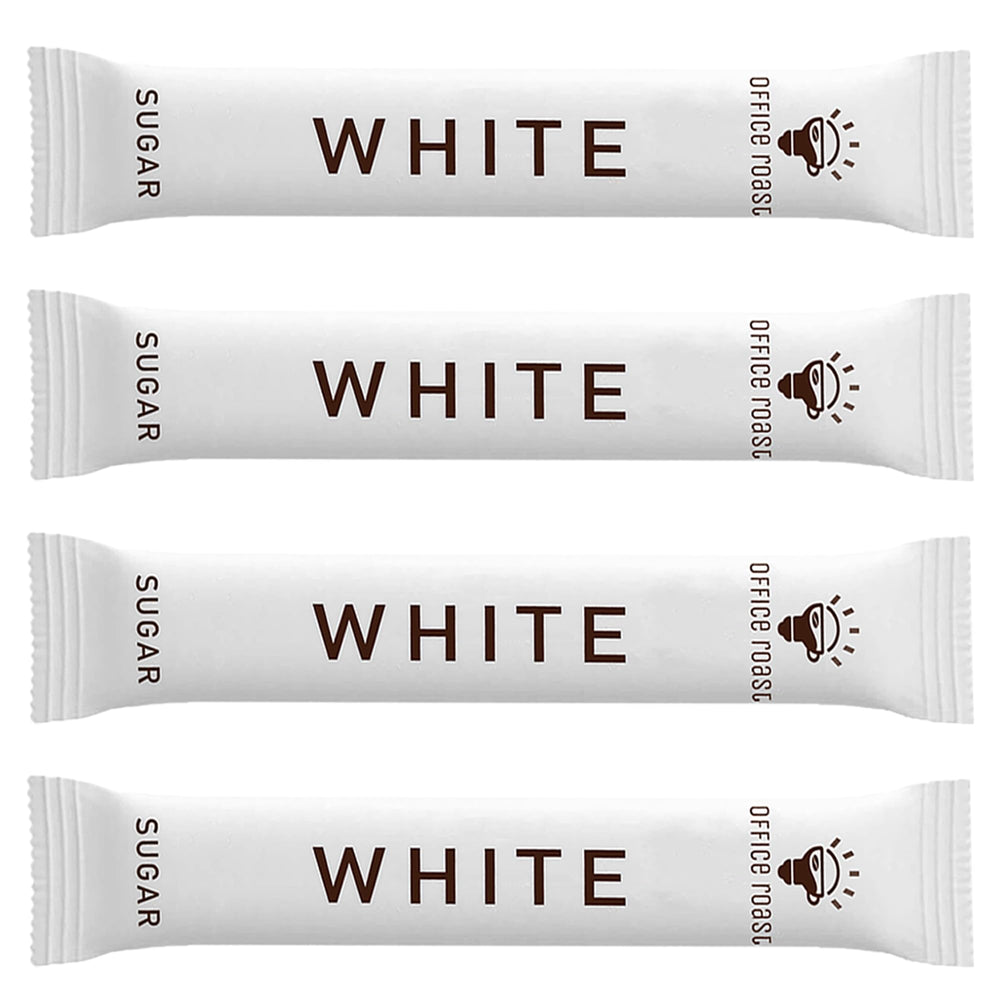 Office Roast white sugar sticks pack, close-up for office use.