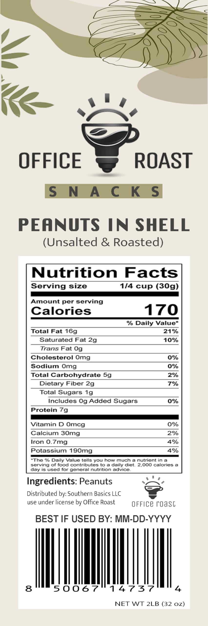 Whole peanuts in shell texture highlight the rich roast from Office Roast.