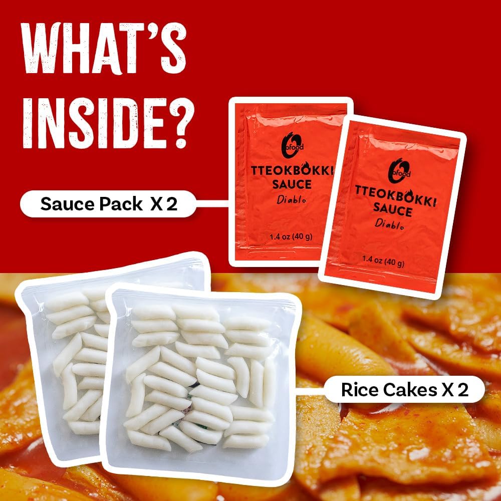 O’Food Tteokbokki chewy rice cakes close-up texture.