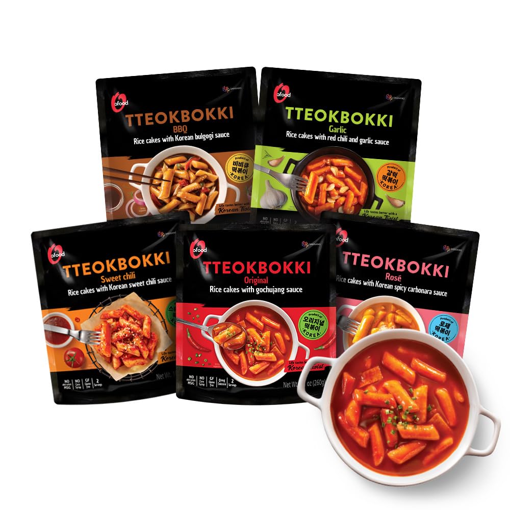 O’Food Tteokbokki variety pack front view for quick, satisfying meals.