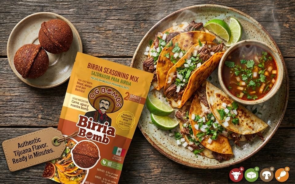 OG BOMBS slow cooker birria batch ready for tender, flavorful beef.