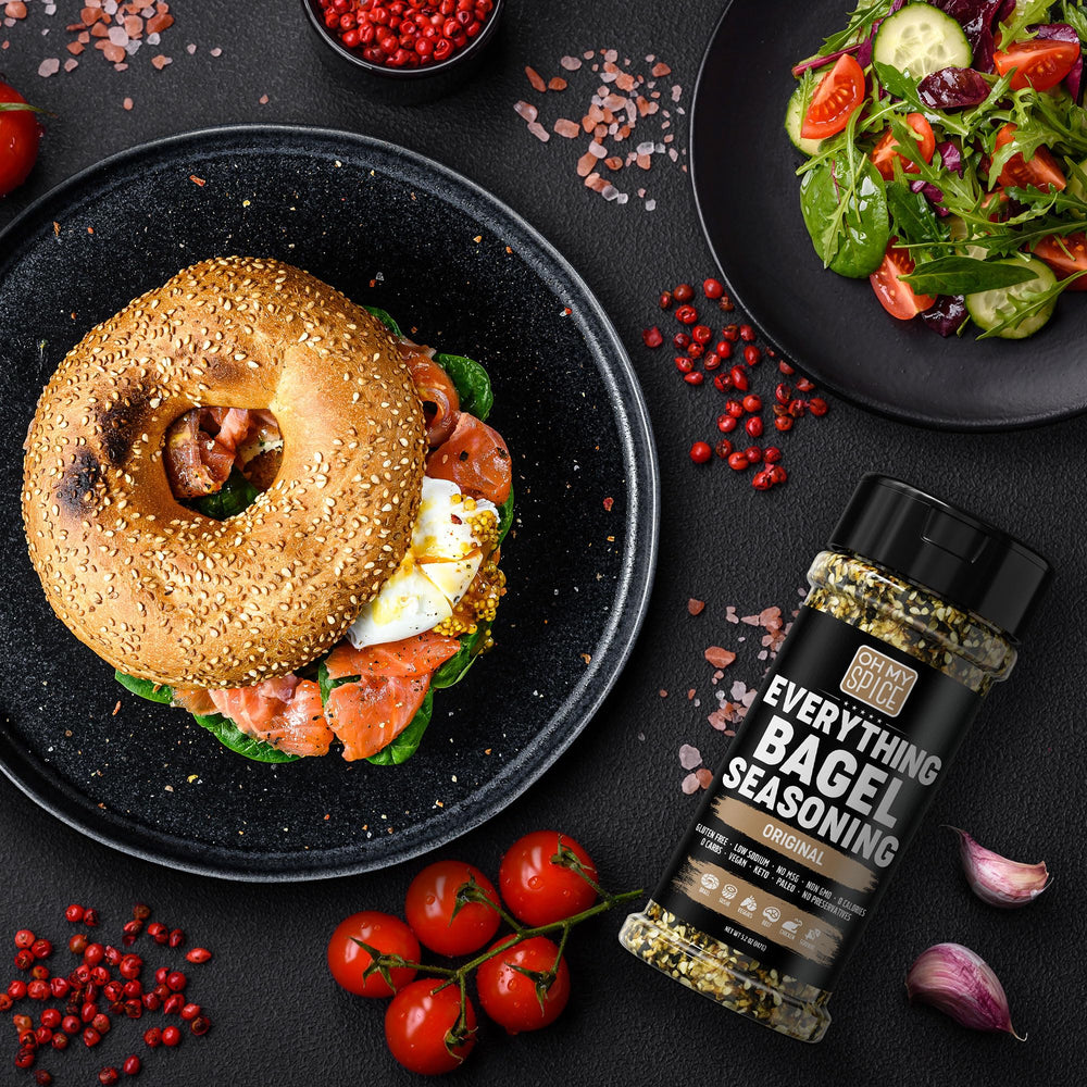 Oh My Spice Everything Bagel Seasoning on salmon delivers earthy sesame notes.