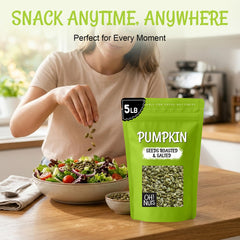 Oh! Nuts bulk bag on a kitchen shelf keeps pepitas easy to store.
