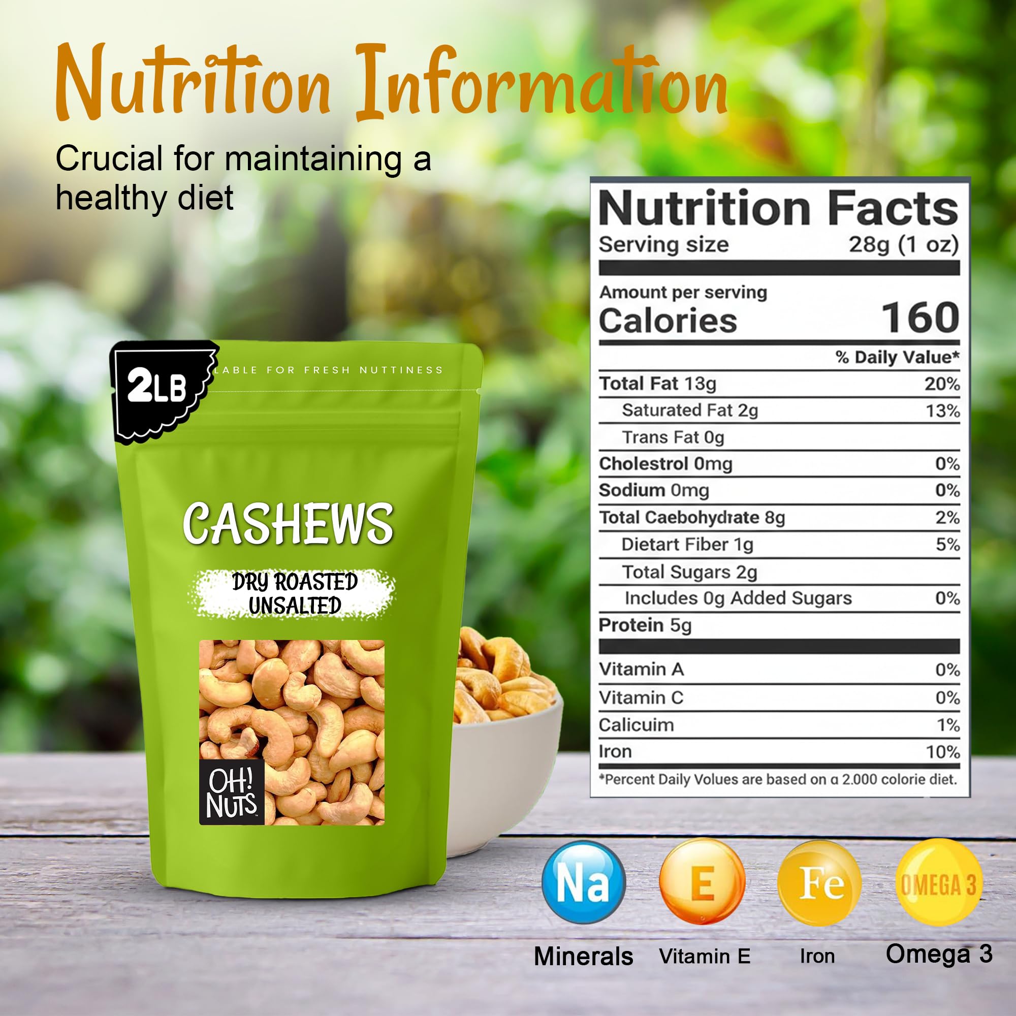 Oh! Nuts cashews close-up highlights buttery aroma and natural texture.