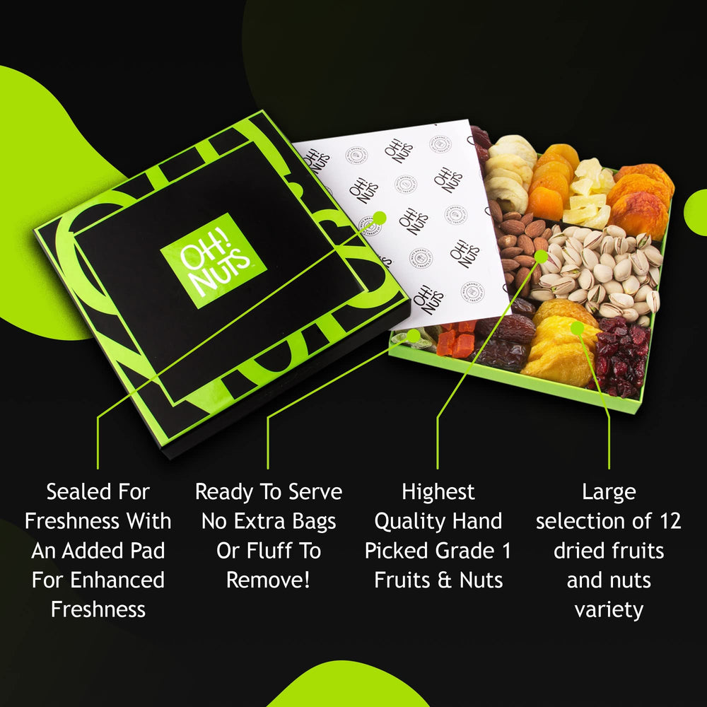 Oh! Nuts colorful fruits and nuts display enhances gift tables.