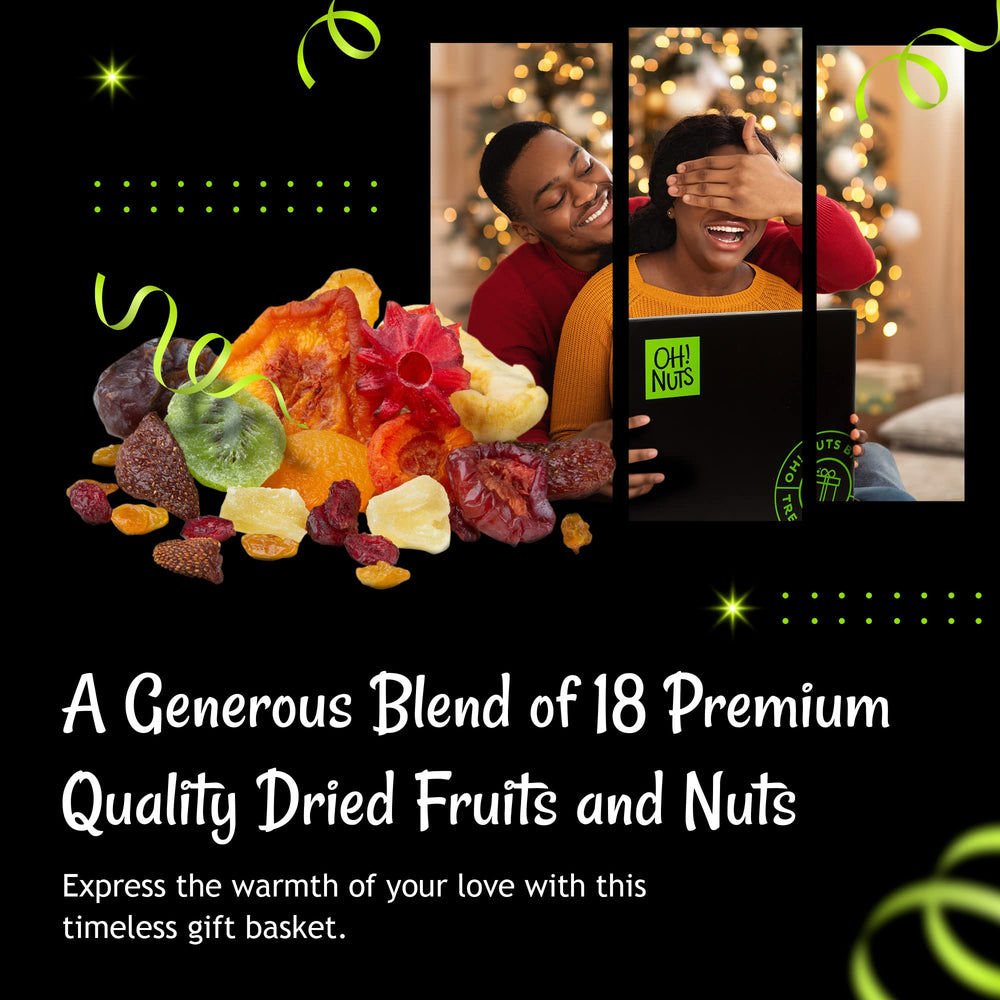 Oh! Nuts exotic mix of dates apricots and pistachios arranged for display