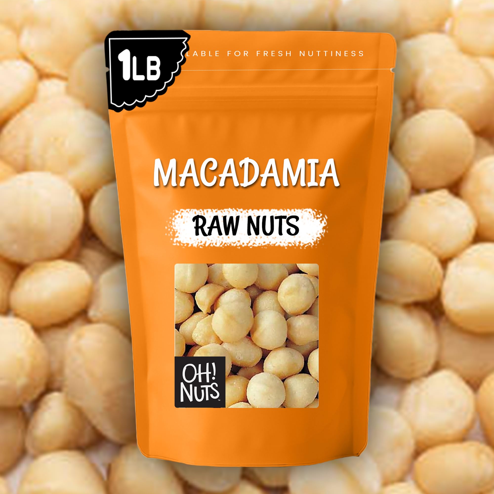Oh! Nuts close-up of macadamia kernels ready for recipes.