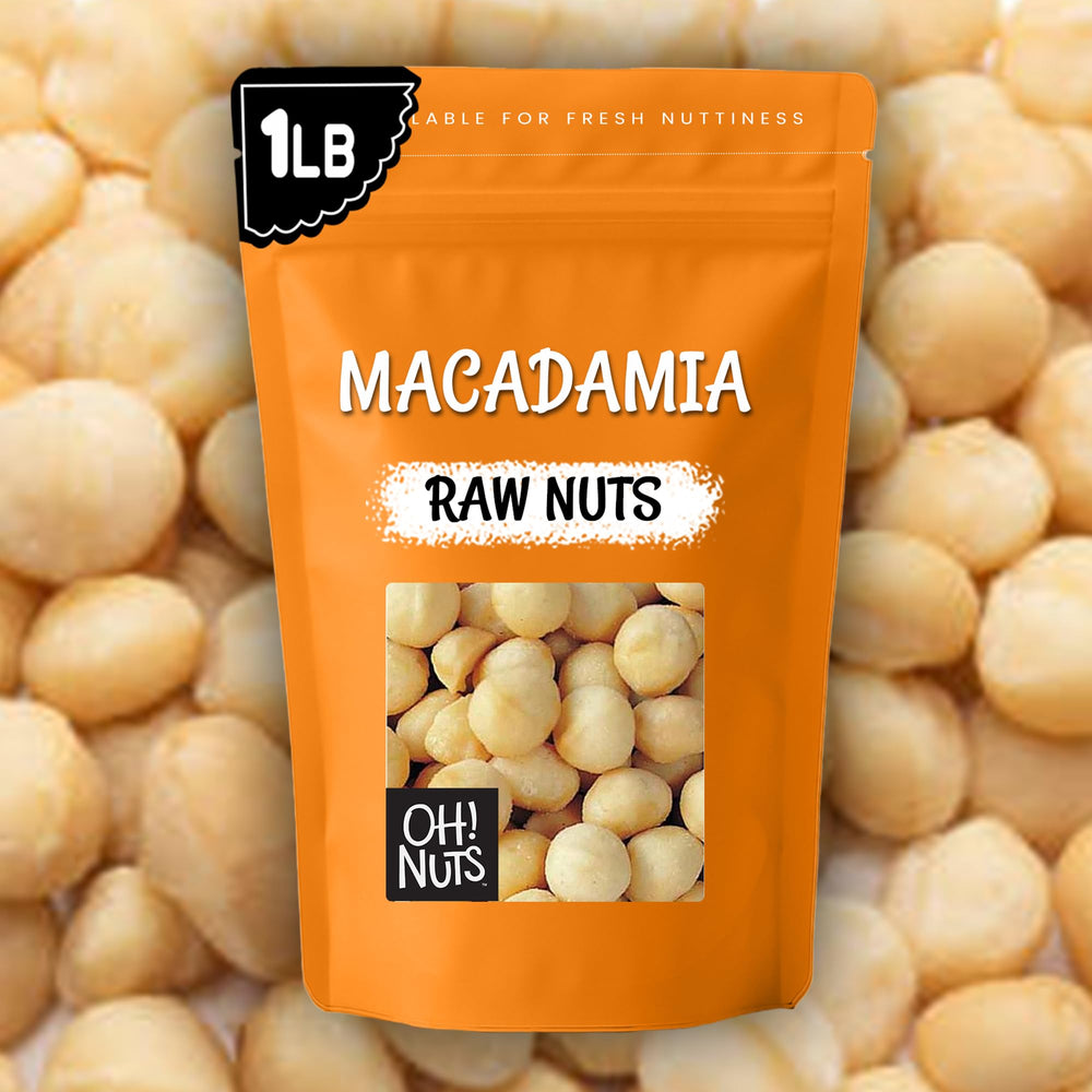 Oh! Nuts close-up of macadamia kernels ready for recipes.