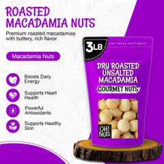 Oh! Nuts macadamia nuts unsalted snack-plate close-up shows premium wholesome snacking