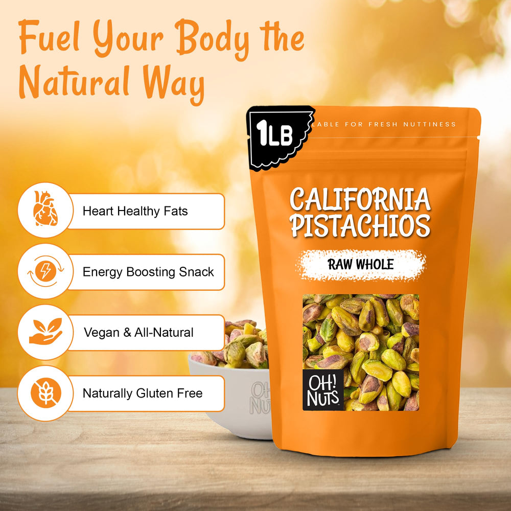 Oh! Nuts pistachios packed New York zip-seal bag: keeps pistachios fresh and easy to store.