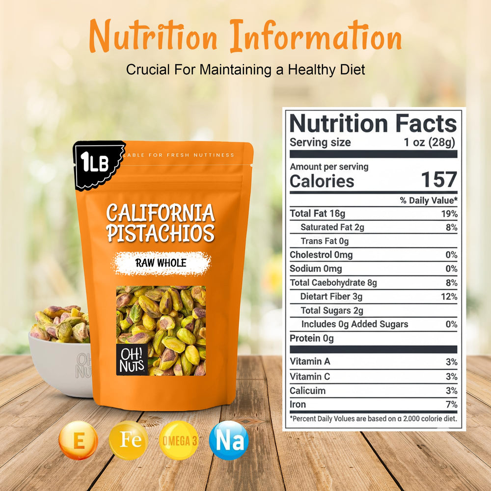 Oh! Nuts pistachios raw whole California: premium kernels with rich flavor.