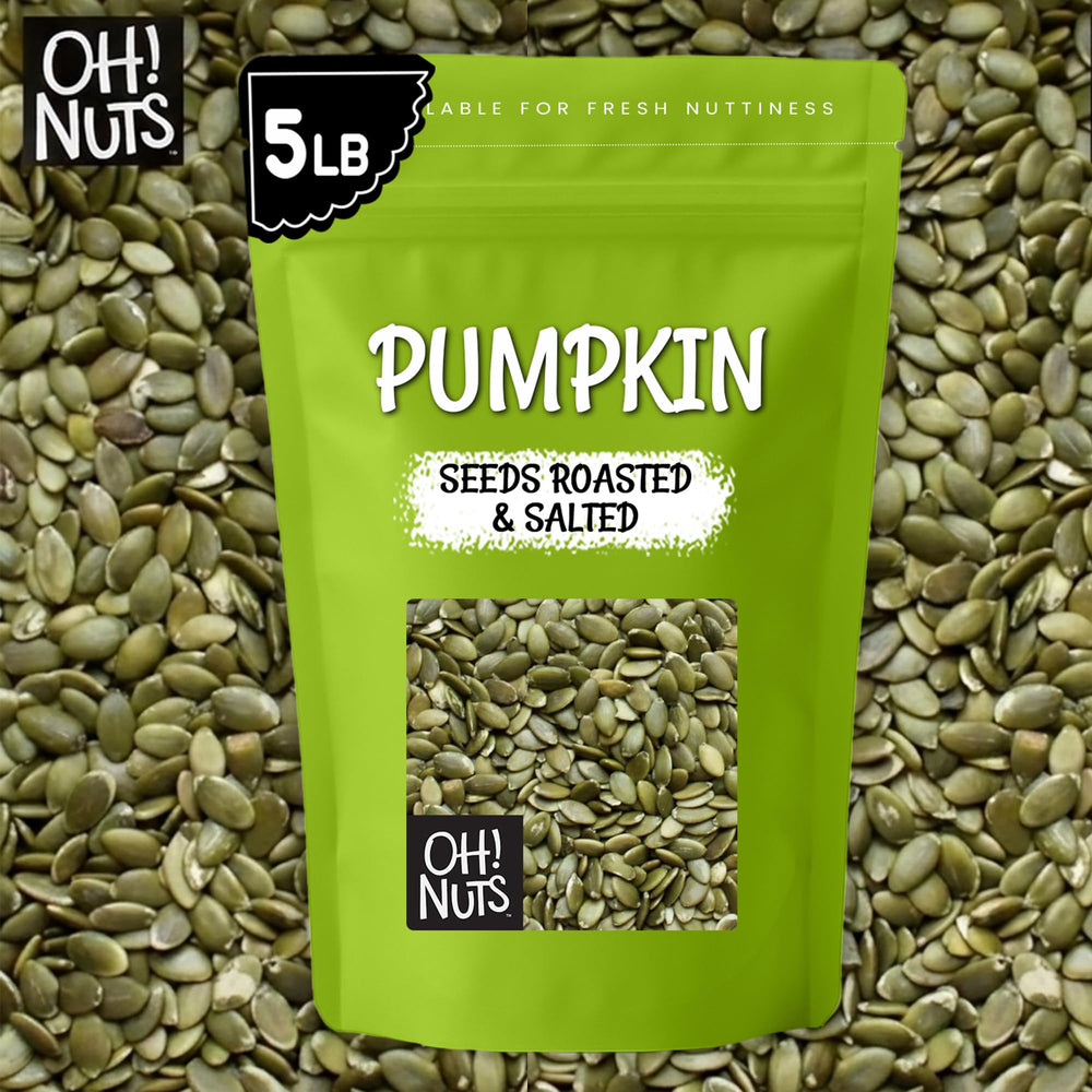 Oh! Nuts premium pumpkin seeds with light salt offer clean flavor.
