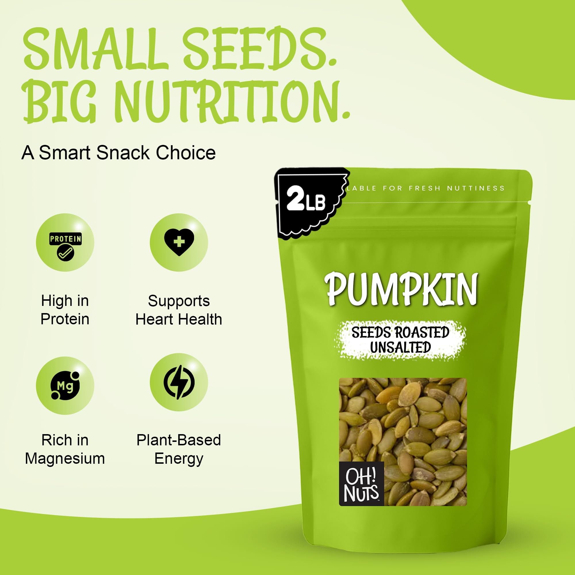 Oh! Nuts pumpkin seeds being poured from bag for freshness on the go