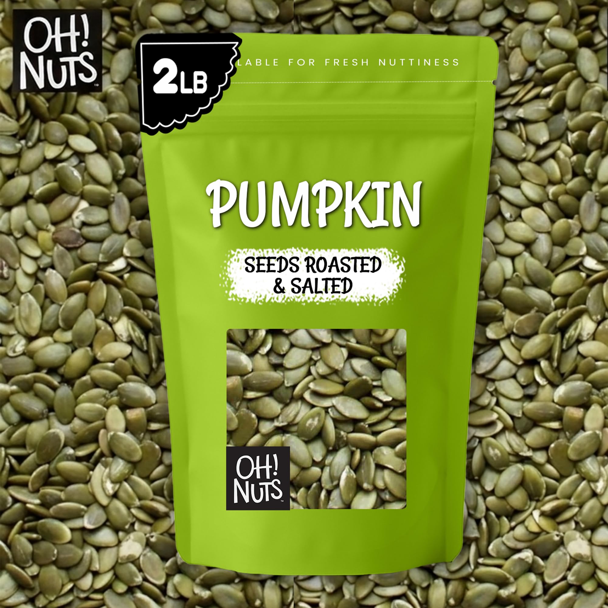 Oh! Nuts 2lb bulk pumpkin seeds ideal for bulk snacking and meal prep.