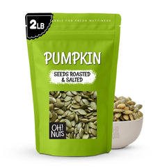 Oh! Nuts pumpkin seeds bag shows a crunchy, shelf-stable snack for on-the-go.