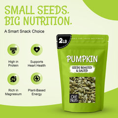 Oh! Nuts pumpkin seeds pour into a bowl, protein-packed topping option.