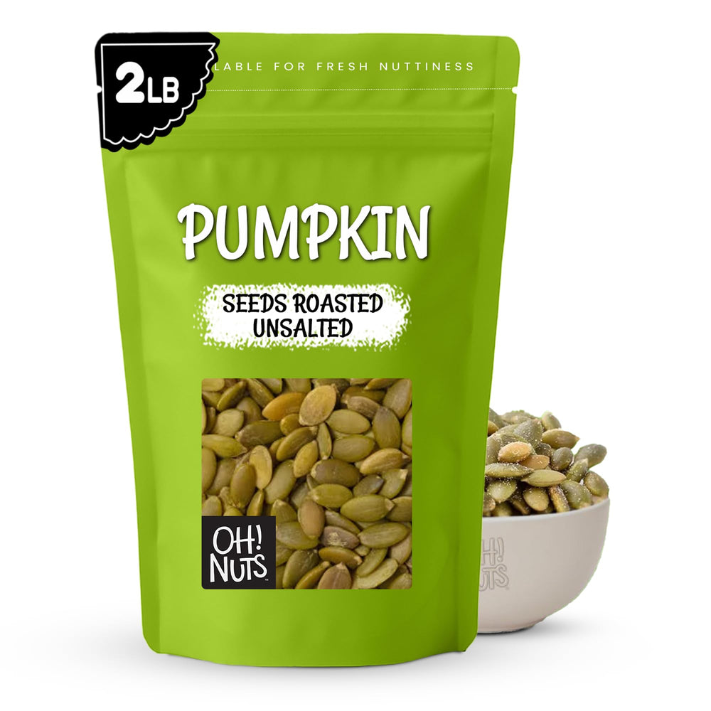 Oh! Nuts pumpkin seeds roasted unsalted in resealable bag for fresh snacking