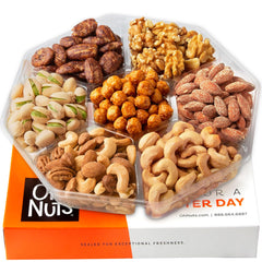 Oh! Nuts seven variety nuts gift basket overview showcases premium assortment for celebrations.
