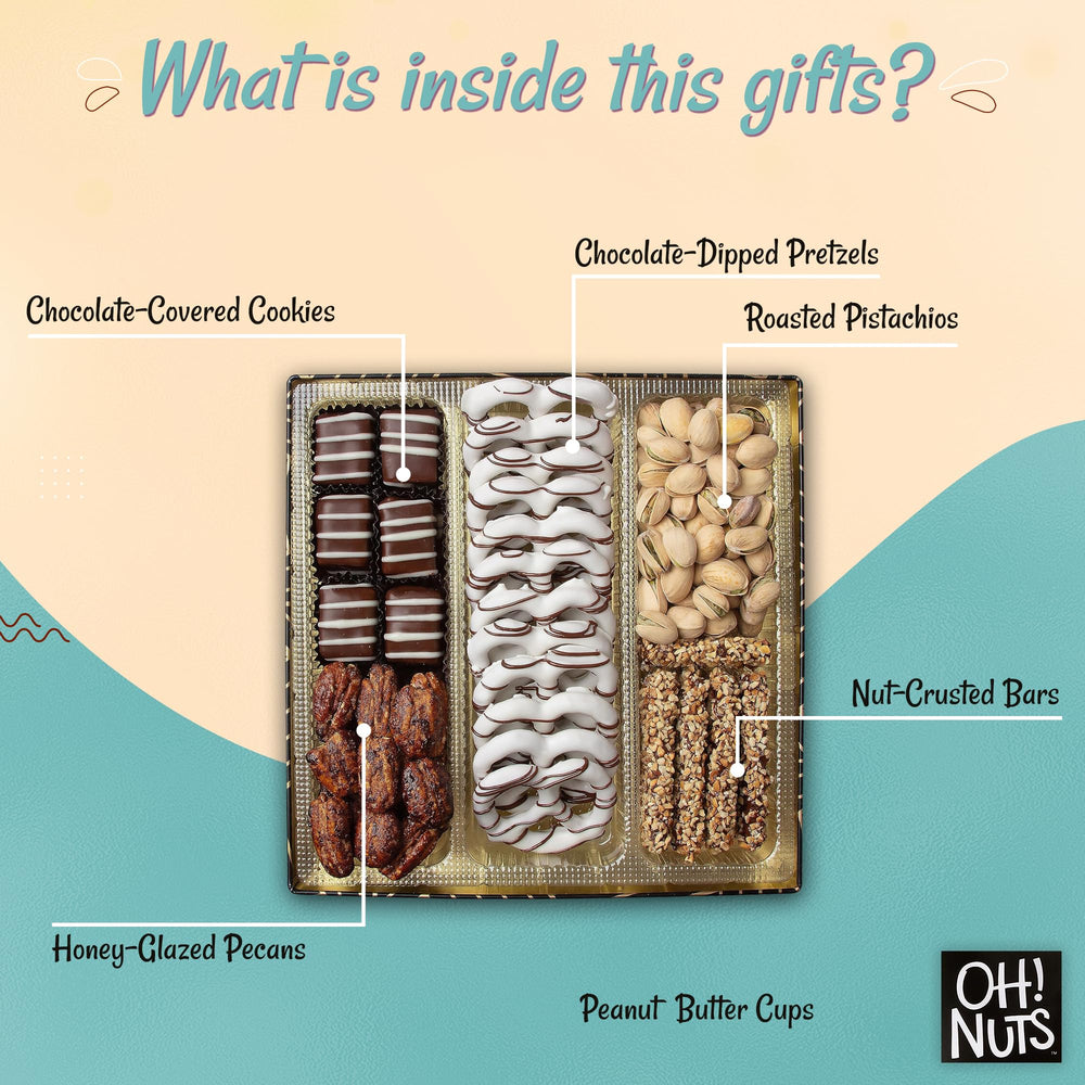 Oh! Nuts square tin packaging perfect for gifting.
