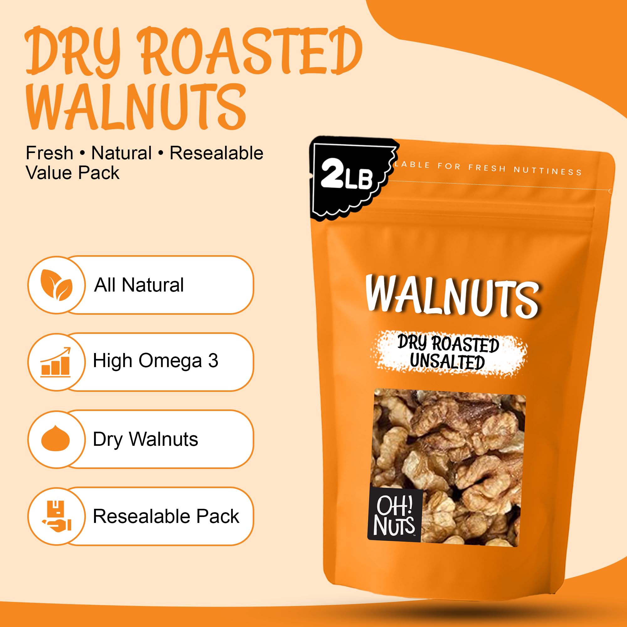 Walnuts poured into a bowl from Oh! Nuts bag for snacking.