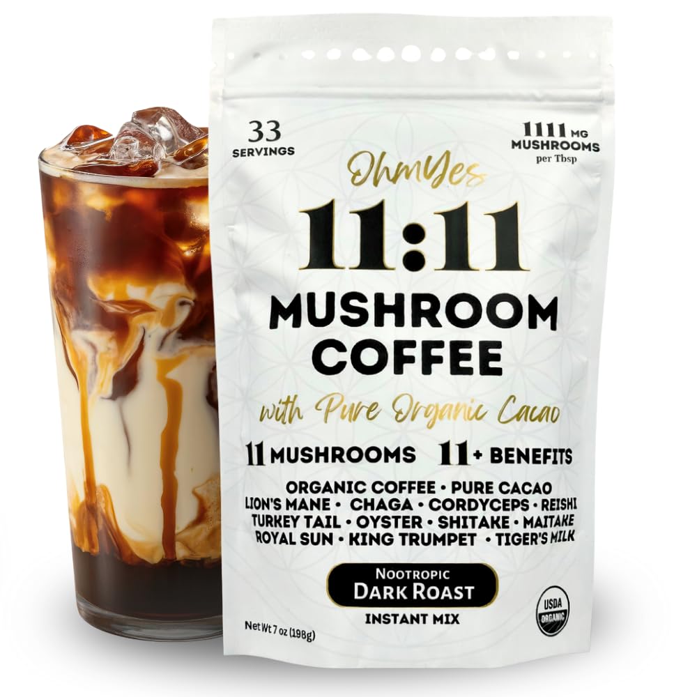 OhmYes Mocha Mushroom Coffee bottle showing the blend for daily energy