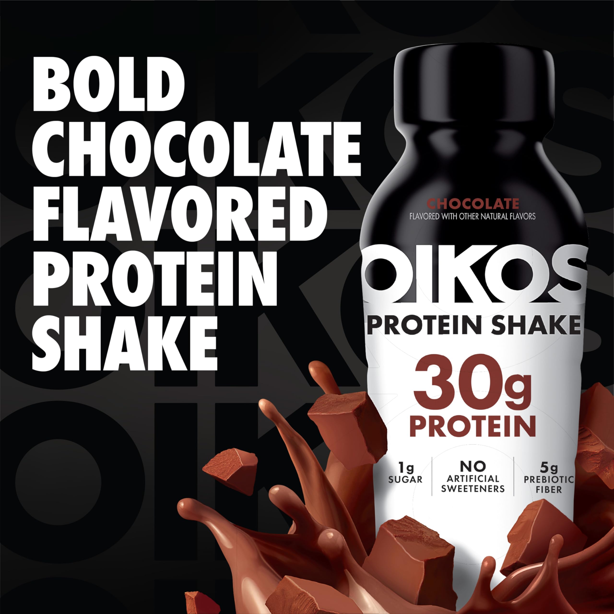 Close-up of Oikos Chocolate Protein Shake texture and color