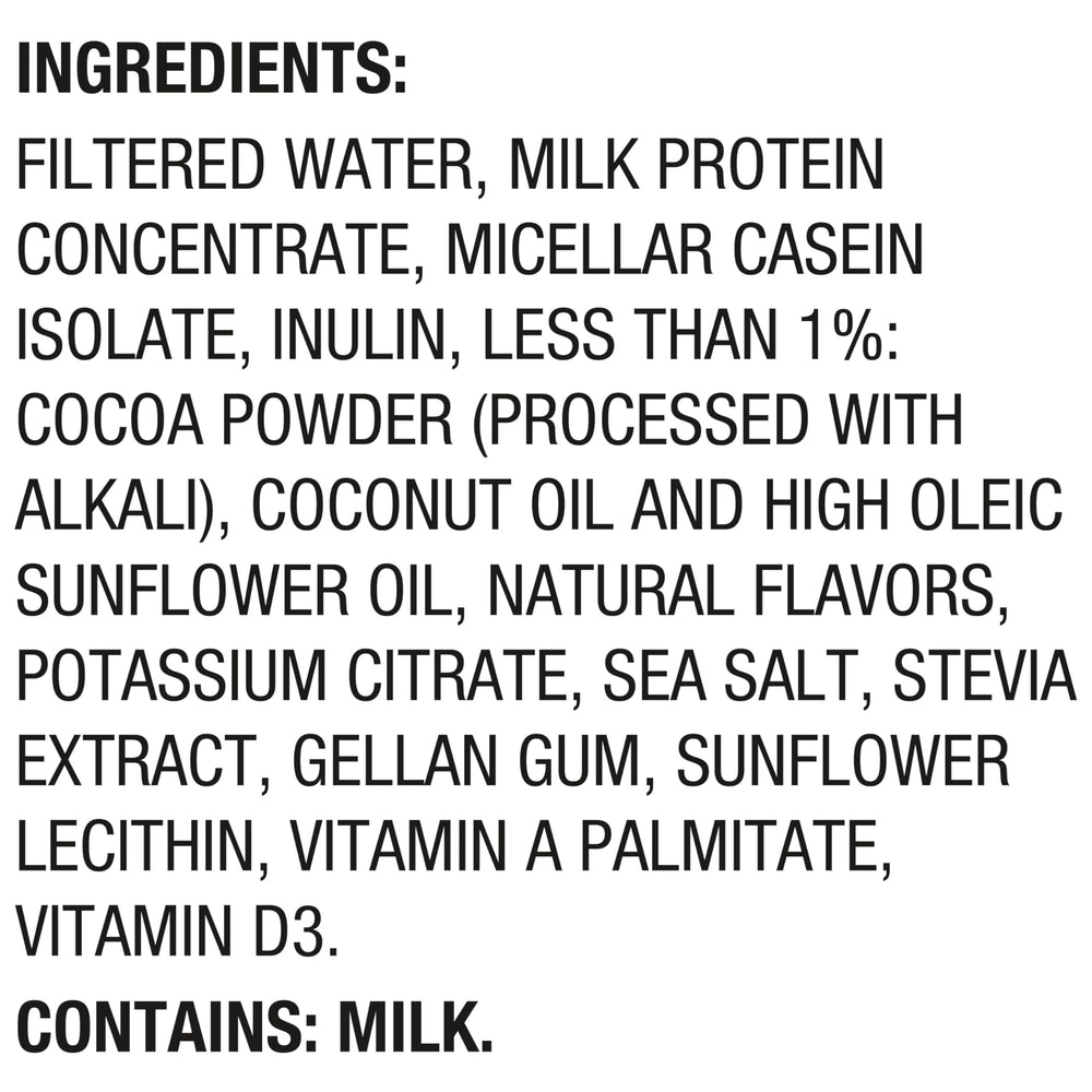 Chocolate flavor swirl of Oikos Protein Shake in a glass
