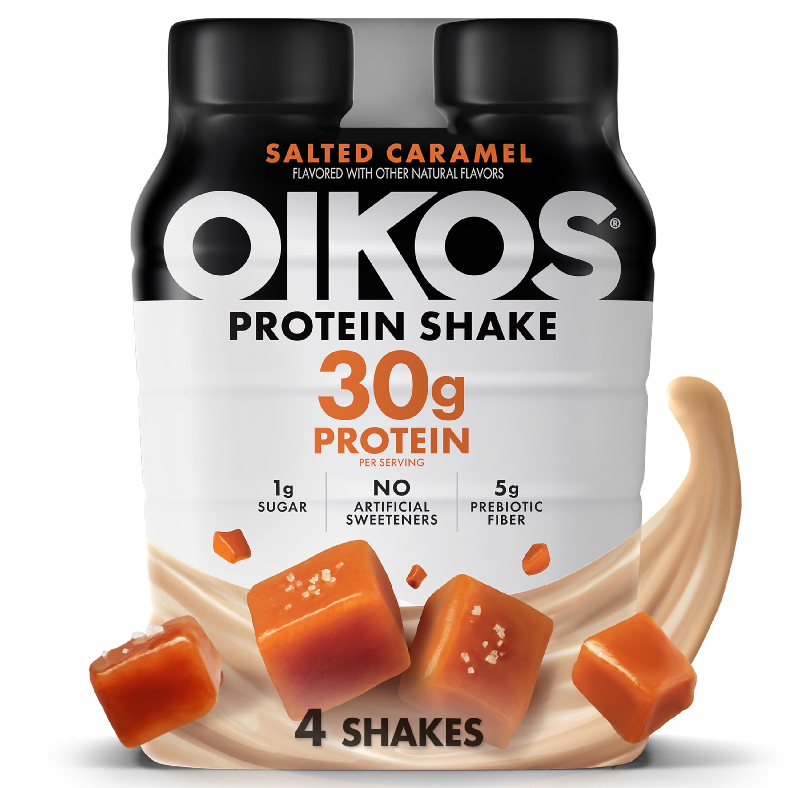 Oikos Salted Caramel Protein Shake bottle front view for post-workout fuel