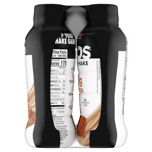 Oikos Salted Caramel Shake brand logo visible on bottle