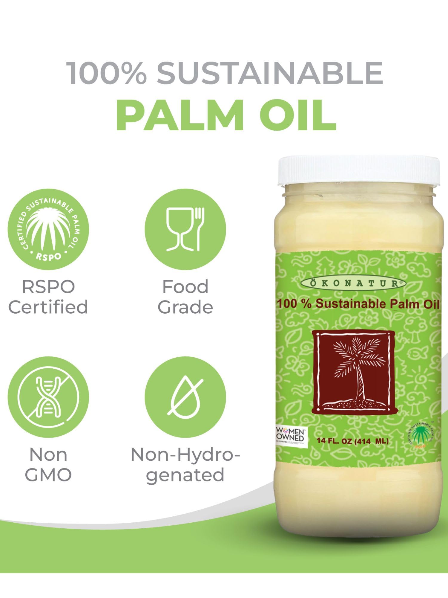 OKONATUR palm oil packaging displays RSPO label, signaling sustainable sourcing for shoppers.
