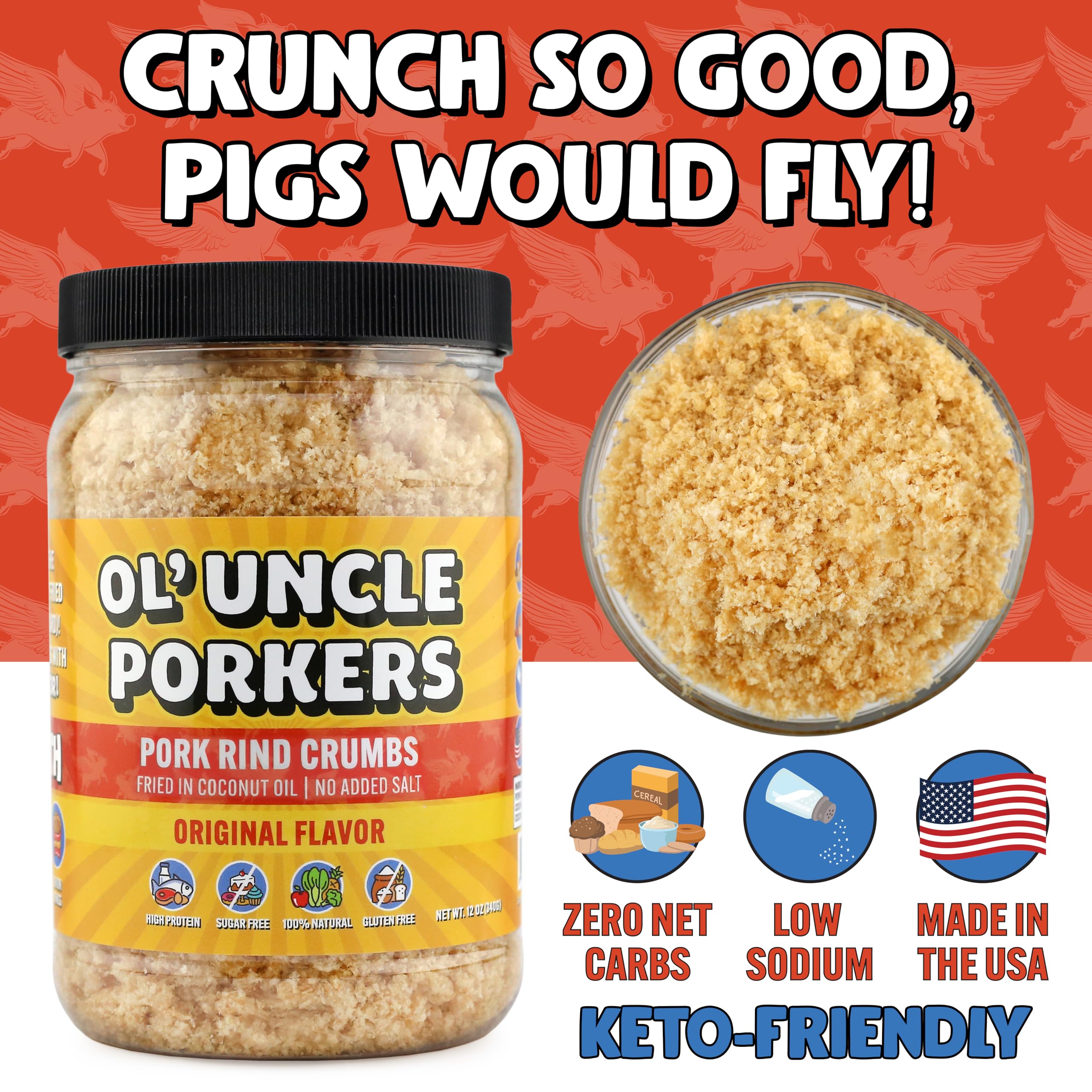 Fish sticks coated with pork rind crumbs for a tasty, low-sugar crust.