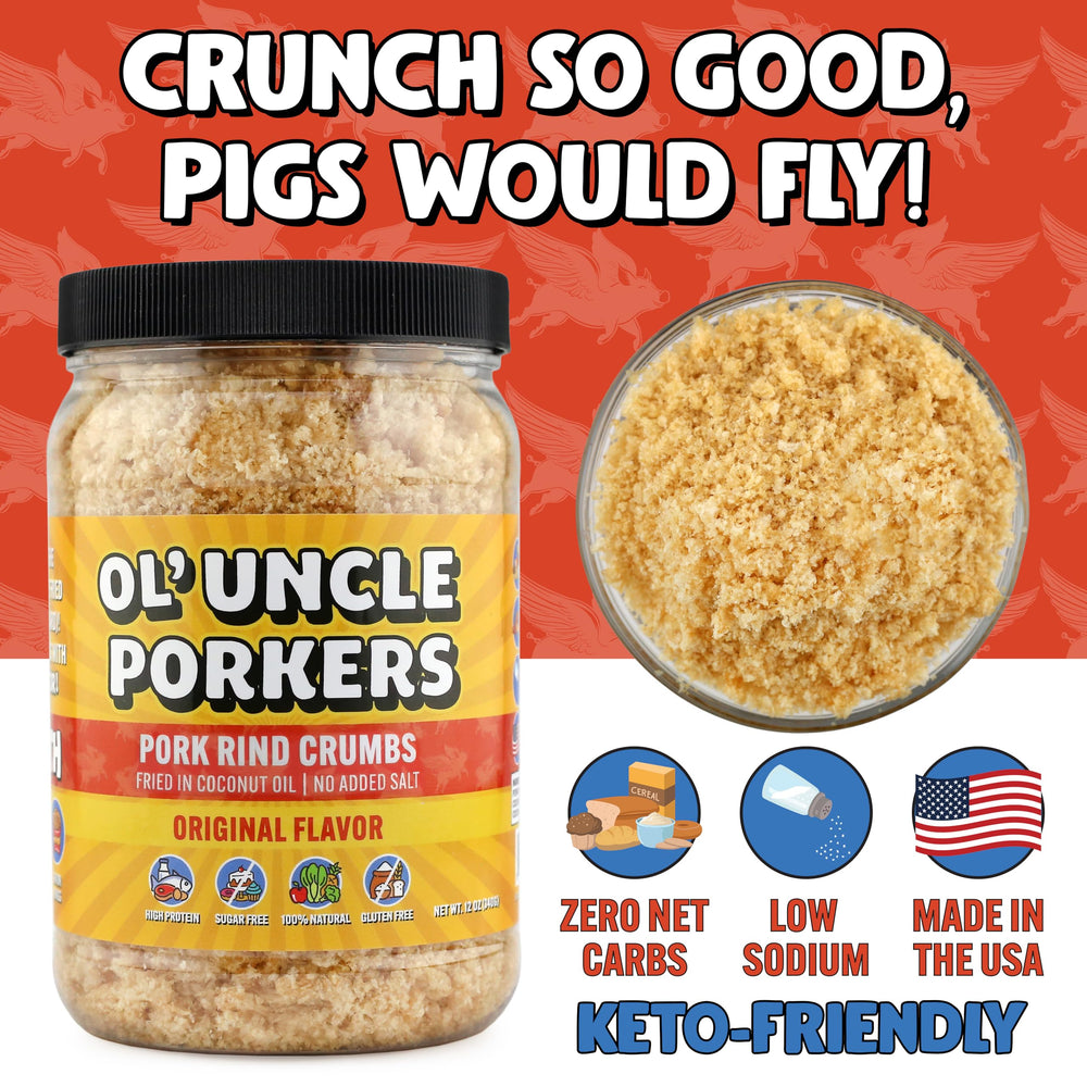 Fish sticks coated with pork rind crumbs for a tasty, low-sugar crust.