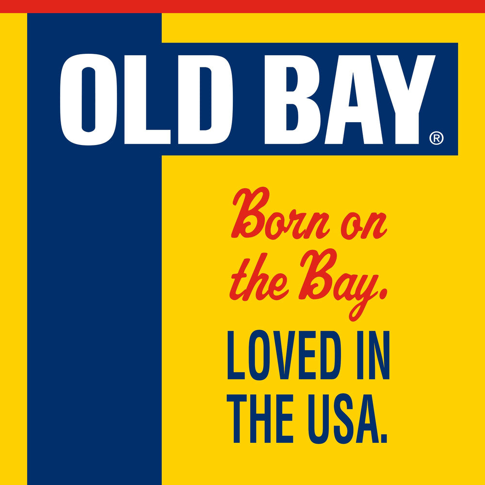 Close-up of OLD BAY logo on packaging highlighting the seasoning heritage.