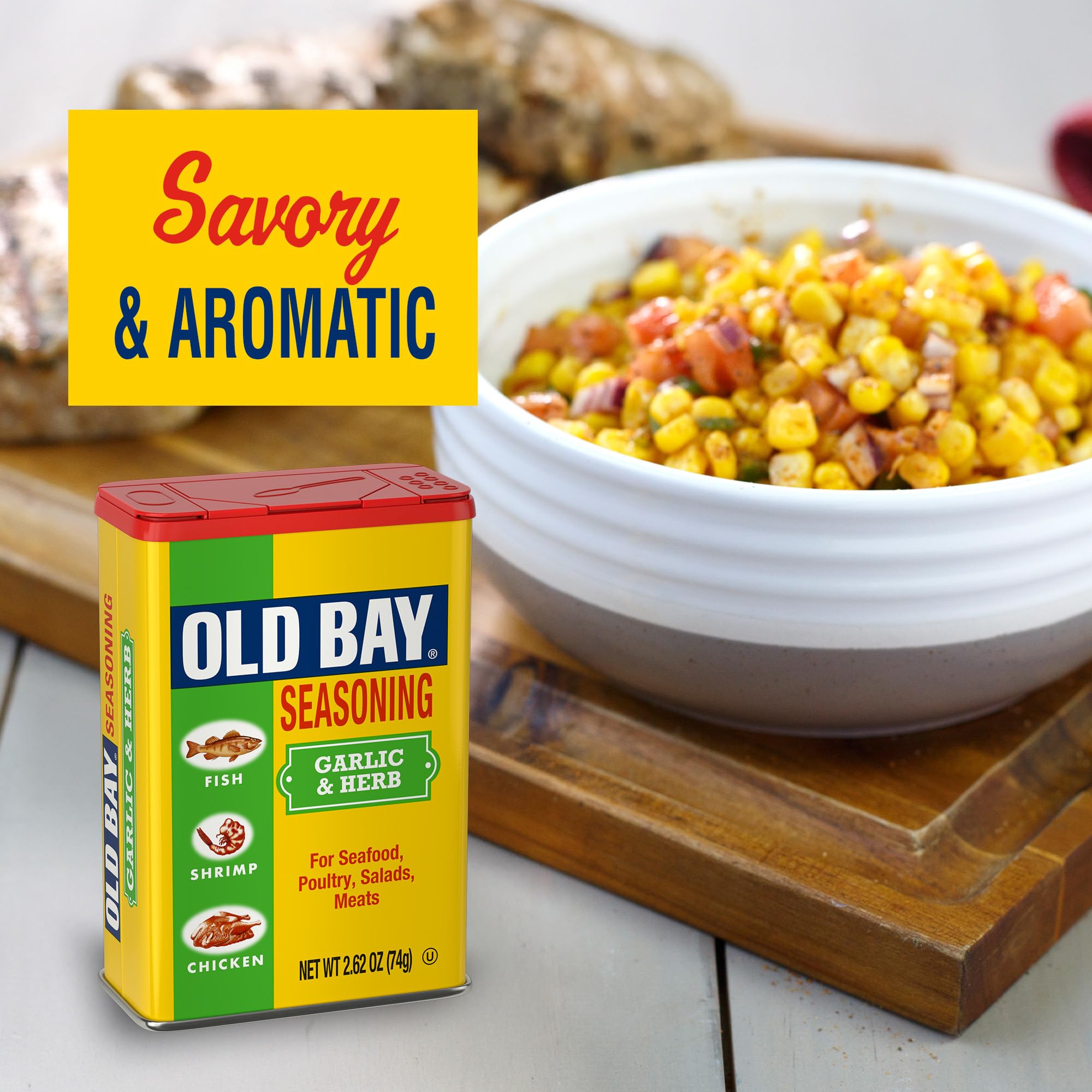 Pasta tossed with Old Bay Garlic & Herb seasoning.