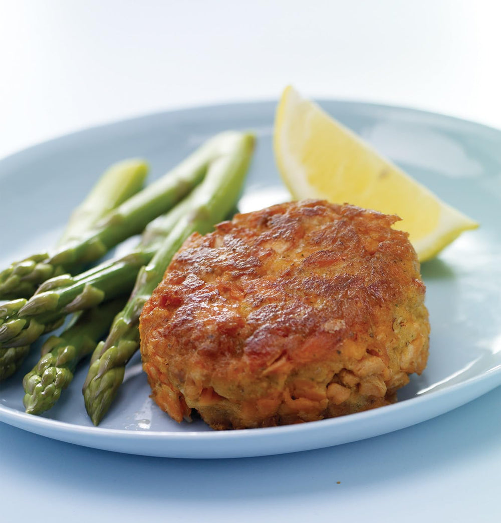 Old Bay blend with basil and thyme flavors salmon cakes