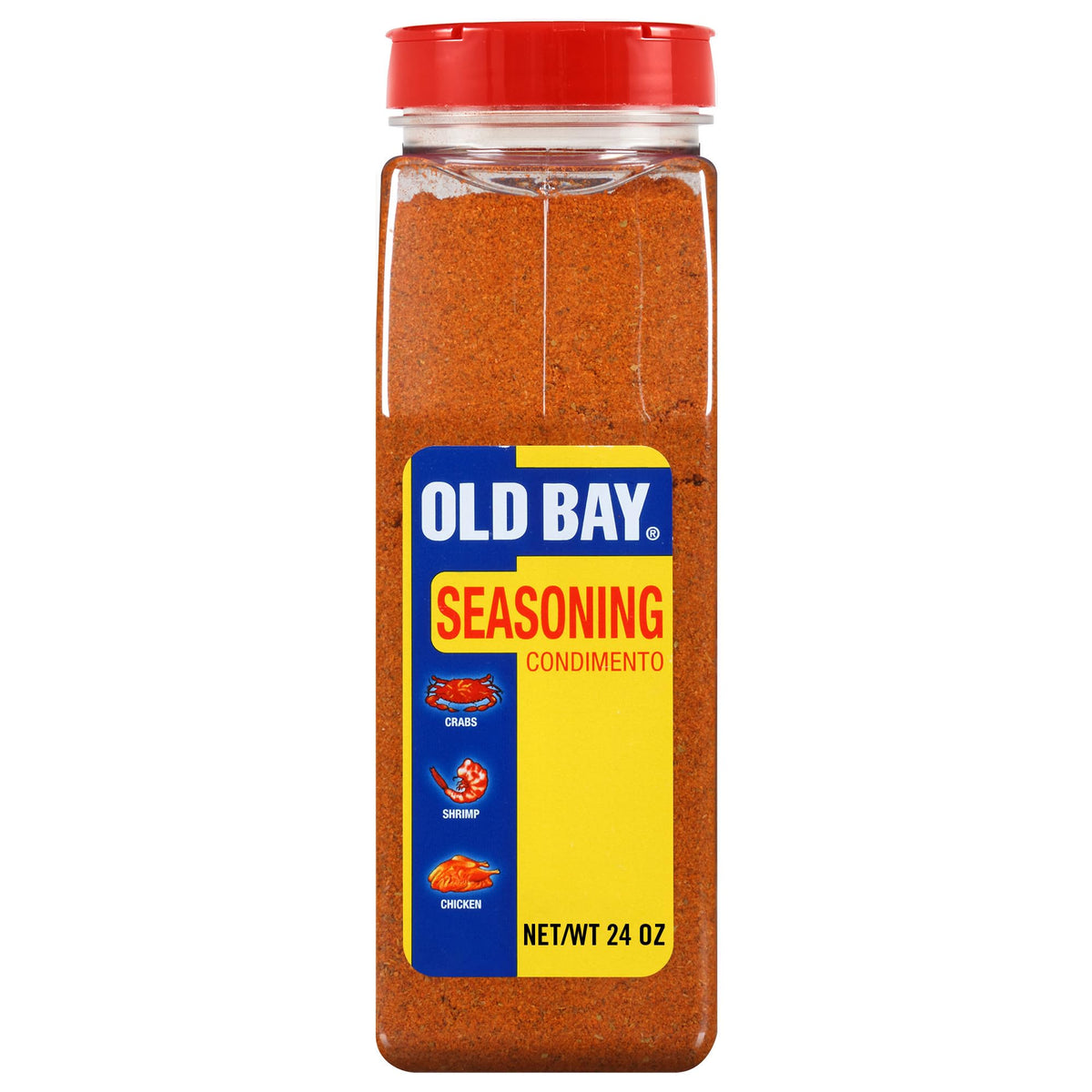 OLD BAY Seasoning 24oz jar front view, boosts seafood flavor.