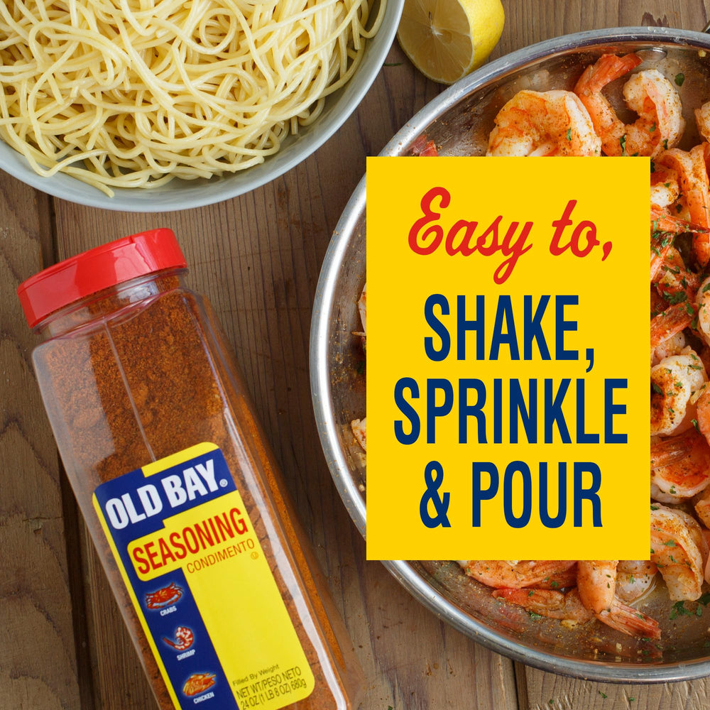 OLD BAY seafood platter with seasoning.