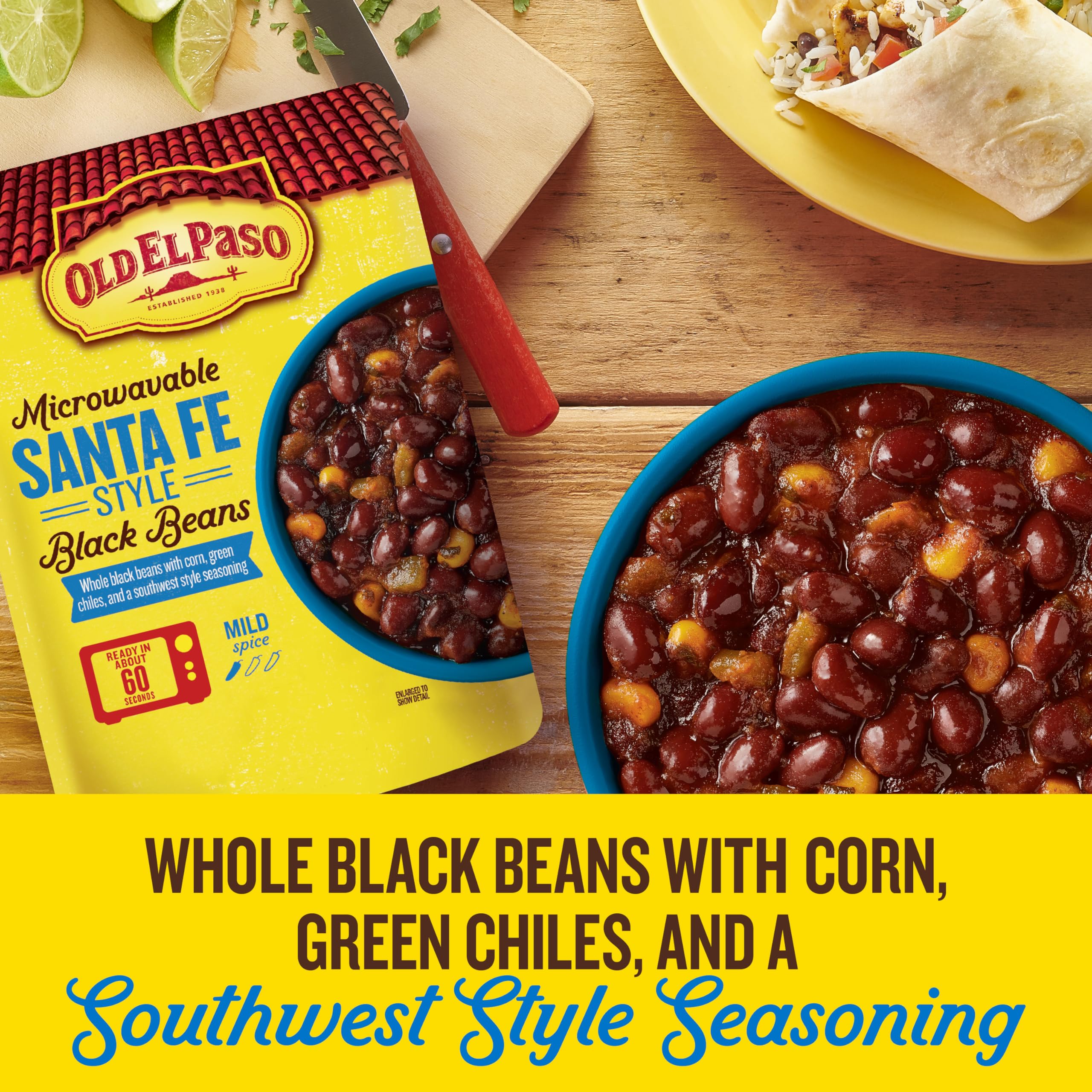 Old El Paso microwavable beans steam in seconds for fast, flavorful sides.