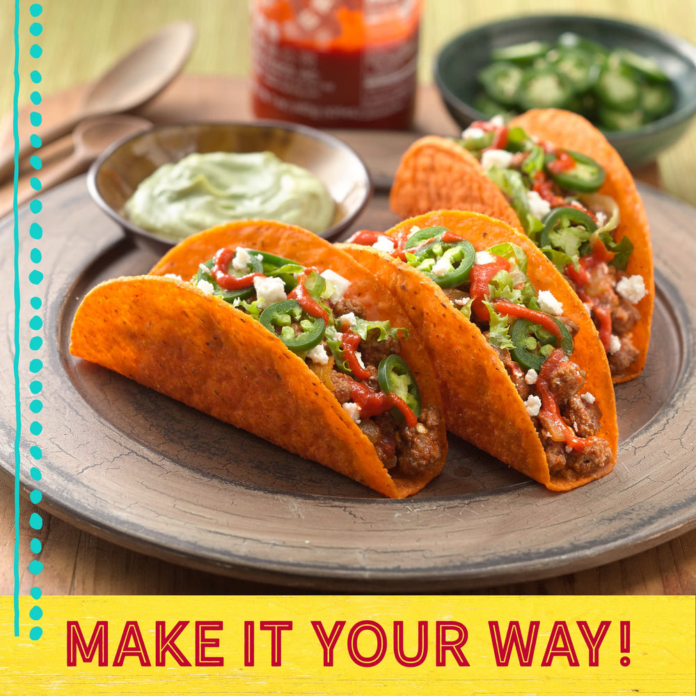 Old El Paso Bold Taco Dinner Kit filled shells with toppings stay neat