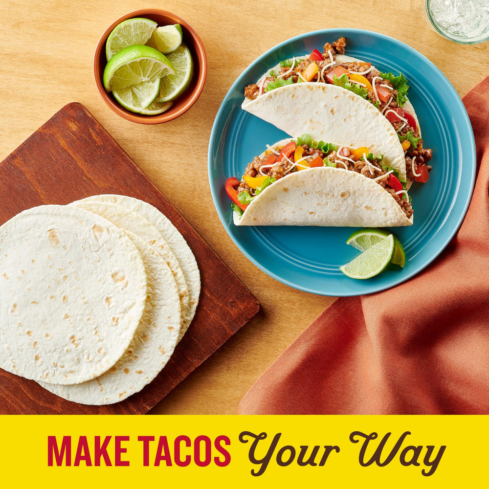 Old El Paso Carb Advantage Tortilla Rounds plated with toppings for taco night.