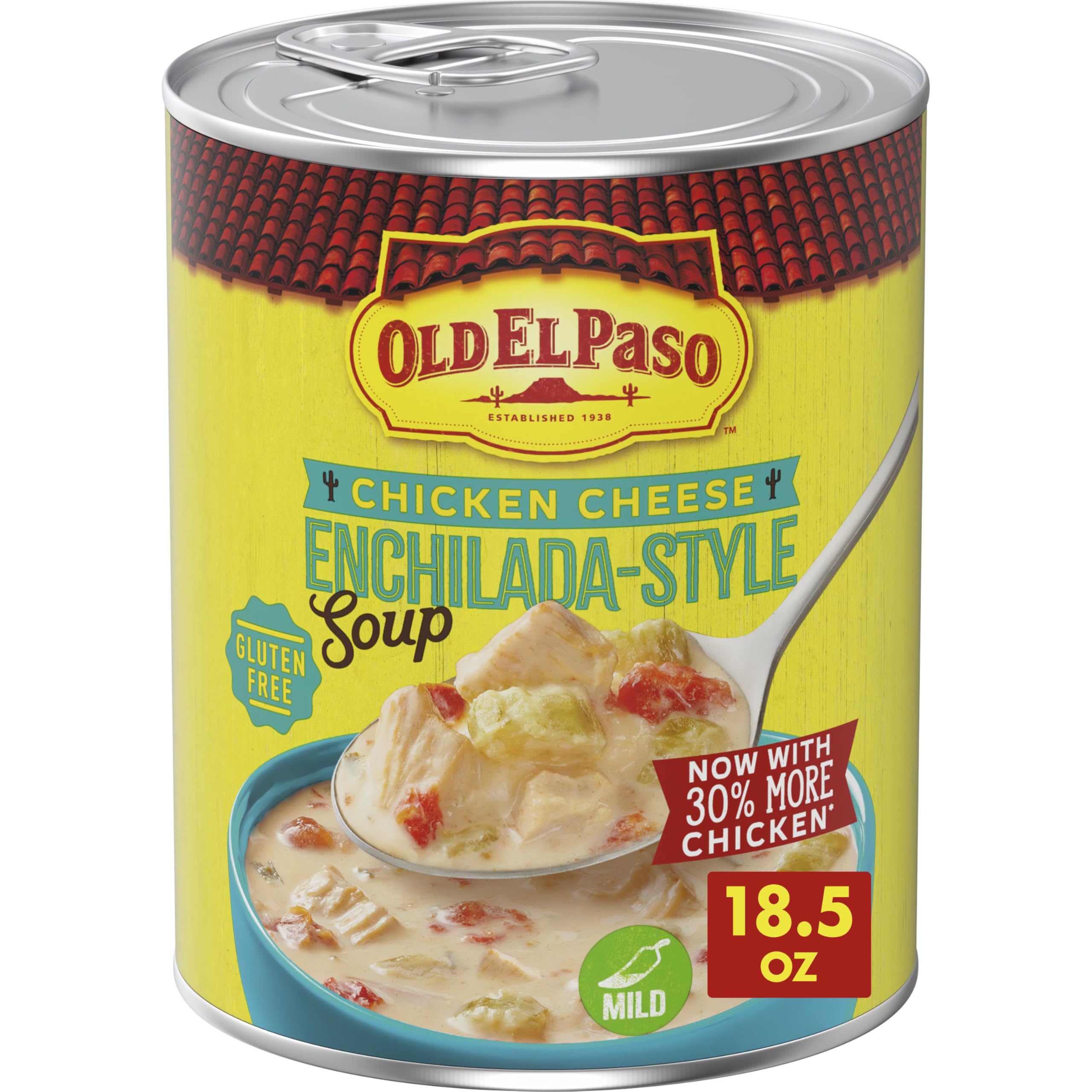 Old El Paso Chicken Cheese Enchilada-Style Soup can front label, ideal for quick meals