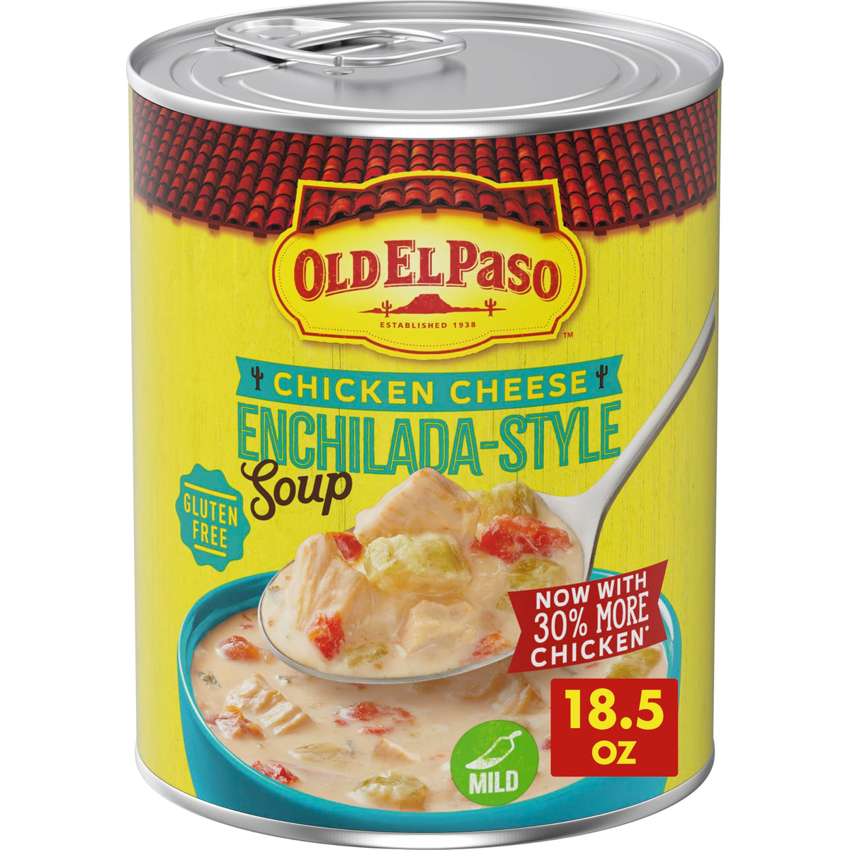 Old El Paso Chicken Cheese Enchilada-Style Soup can front label, ideal for quick meals